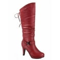 thumbnail image 1 of Page-65 Women's Back Lace Up Round Toe High Heel Platform Mid-Calf Knee High Boots ( Red, 7), 1 of 3