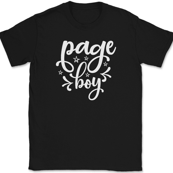 Page Boy T-Shirt Wedding Party Bride Groom Event Group Gift Text Tee - Black, L