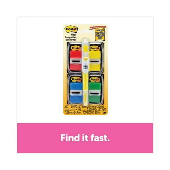 Page Flag Value Pack, Assorted, 200 1" Flags + Highlighter With 50 1/2" Flags | Bundle of 2 Packs