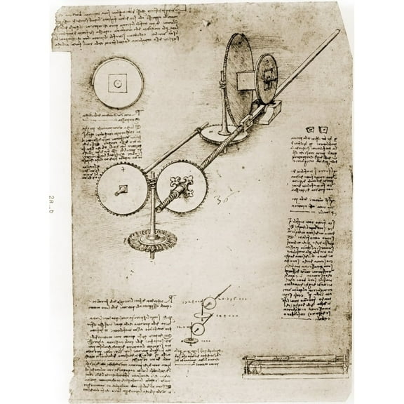 Page From The Notebooks Of Leonardo Da Vinci Showing Geared Device Assembled. Ca. 1500. History