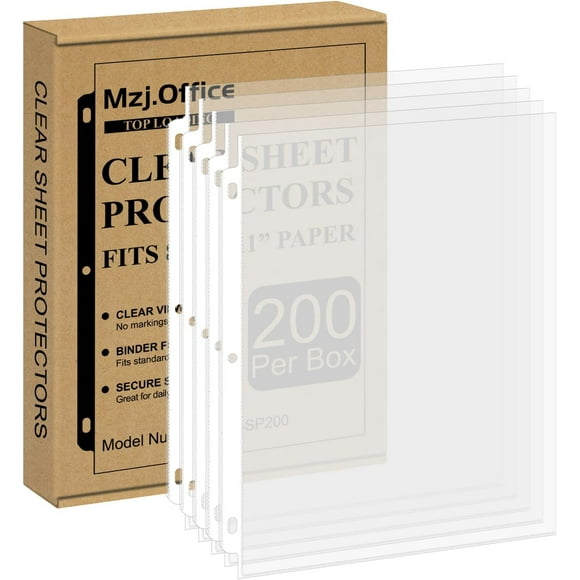 Page Protectors for 3 Ring Binder, Sheet Protectors 8.5 x 11 Inch, 200 Per Box Clear Sheet Protectors for 3 Ring Binder, Plastic Sleeves for Paper 8.5x11 Heavy Duty, Top Load & Reinforced 3-Hole.
