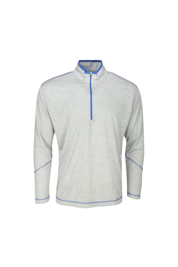 Mens Coverstitch Heather Mock Neck Long Sleeve Quarter Zip Pu