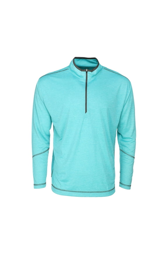 Mens Coverstitch Heather Mock Neck Long Sleeve Quarter Zip Pu