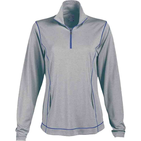 Page & Tuttle  Womens Coverstitch Heather Mock Neck Long Sleeve 14 Zip   Casual Athletic Outerwear Athletic  Quarter Zip
