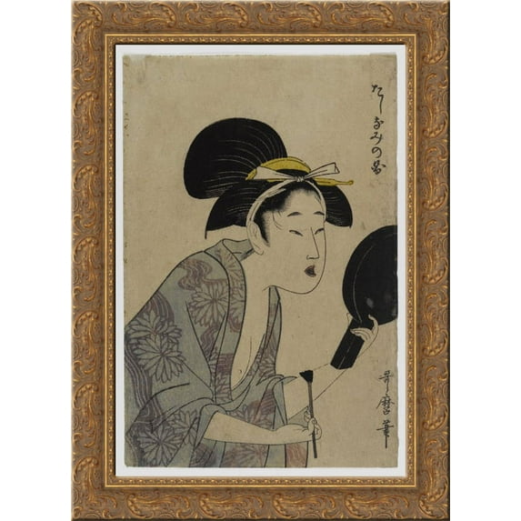 Page from an Album or Illustrated Book 24x18 Gold Ornate Wood Framed Canvas Art by Kitagawa Utamaro