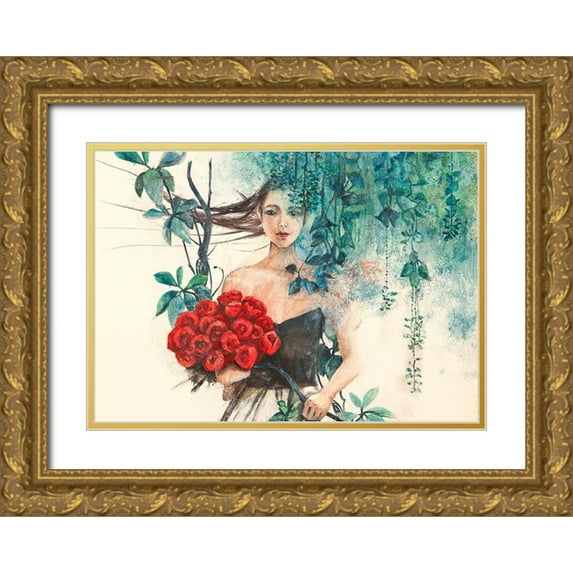 Pagnoni, Erica 24x18 Gold Ornate Wood Framed with Double Matting Museum Art Print Titled - Fairy of the Roses
