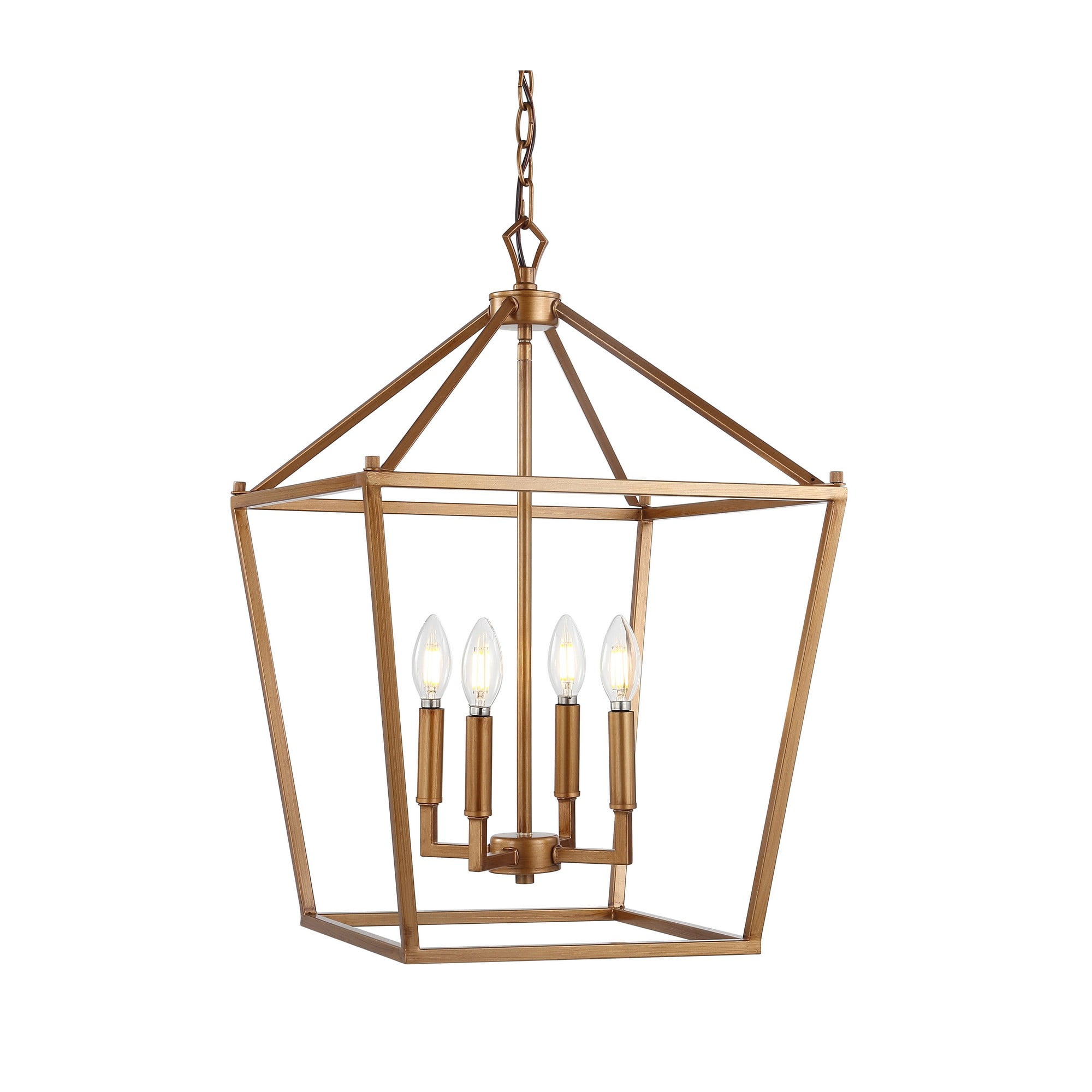 Pagoda 16" Antique Gold Lantern LED Pendant with Adjustable Chain