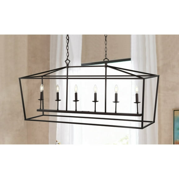 JONATHAN Y Pagoda 49" 6-Light Classic Traditional Metal Linear Cage Lantern LED Pendant, Oil Rubbed Bronze