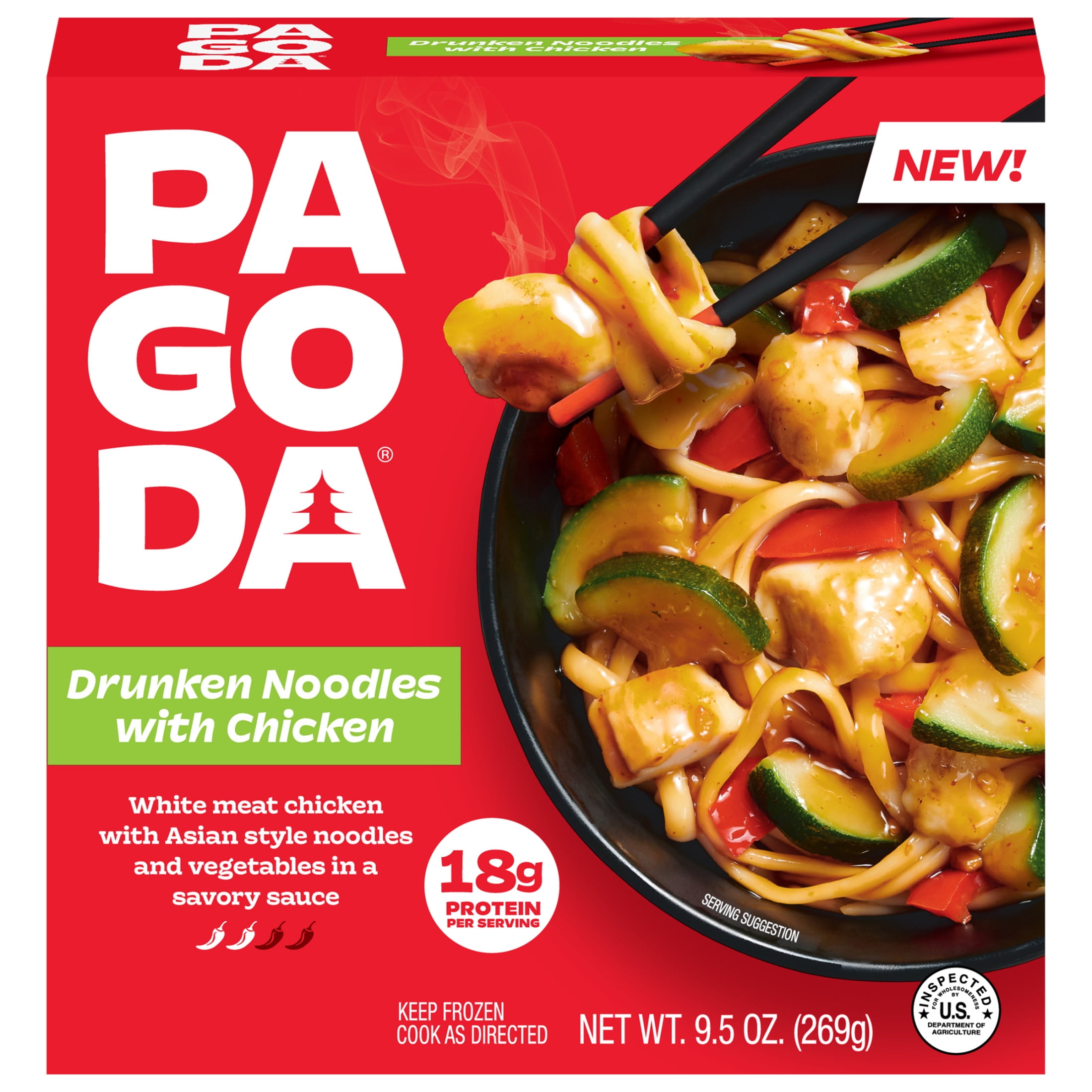 Pagoda Frozen Chicken Drunken Noodle Bowl, 9.5 oz