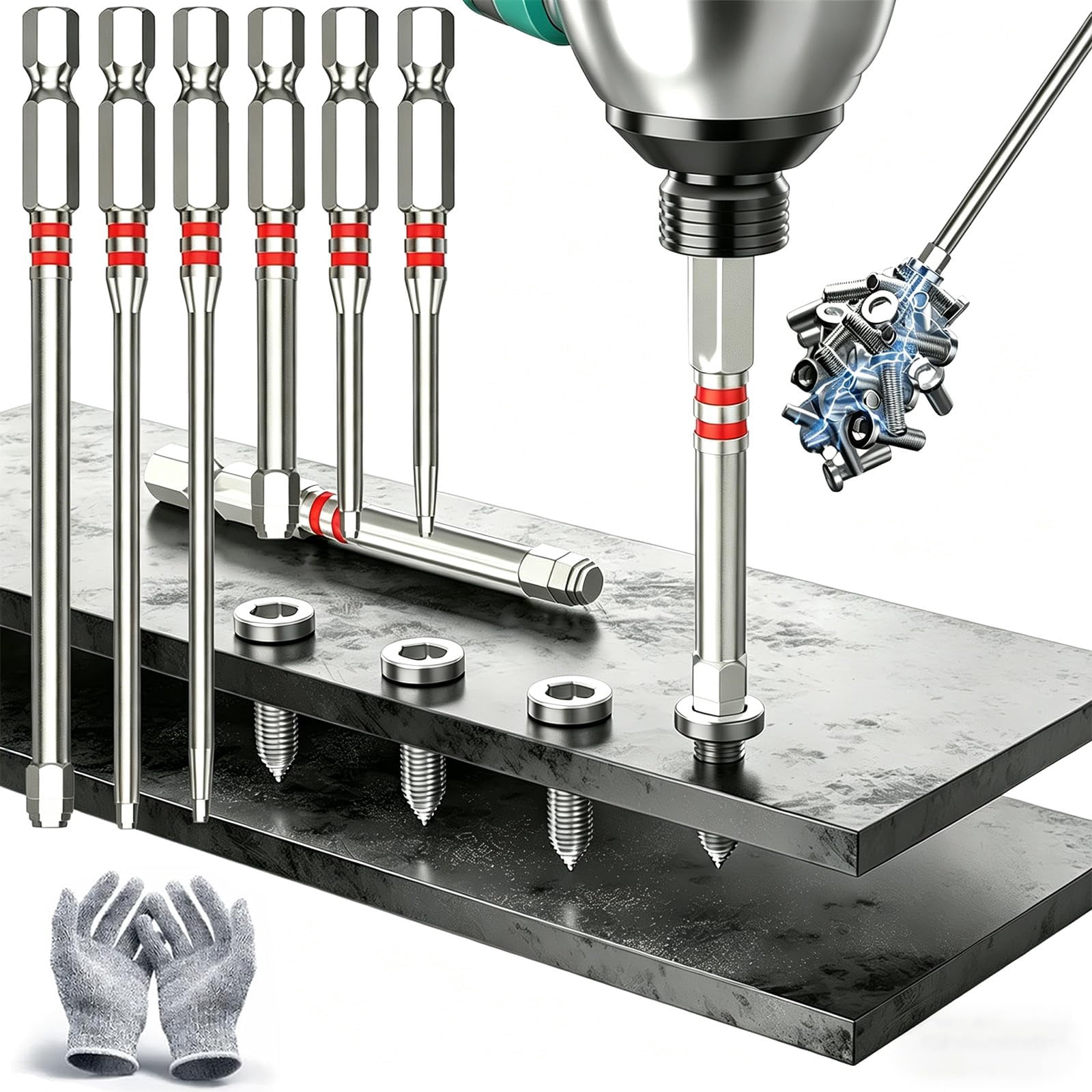 Pagoda Hex Screwdriver Bit Set, Magnetic Pagoda Hex Bits, 6-Piece Pagoda-Shaped Drill Bit Set, High-Magnetic Screwdriver Drill Bit Set for Electric Drill Wrench DIY Repair