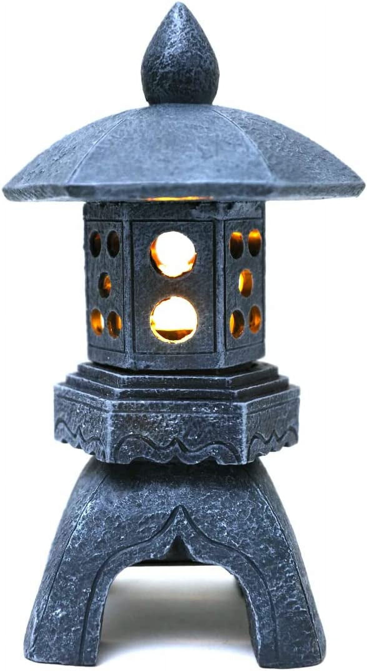 Pagoda Lantern Garden Statue with Solar Lotus Lights, Large Resin