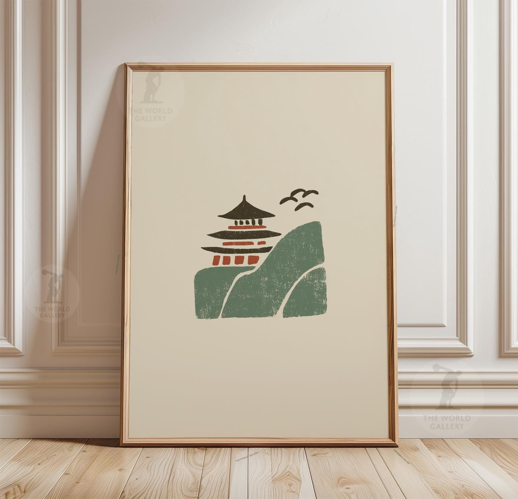 Pagoda Mountain Minimal Poster, Japanese Style Landscape Art, Simple ...