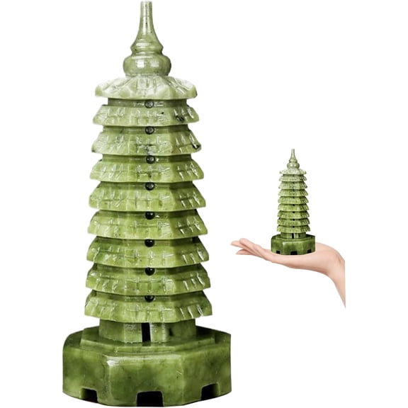 Pagoda Statue, Jade, Green, Nine-Storey, 6x2 Inch