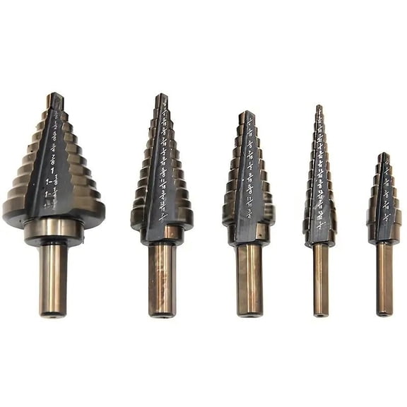 Pagoda Step Drill Bit Set 5pcs - HSS Hole Opener Kit 3-32mm with Triangular Shank - Metal, Wood, Plastic Drilling - Auto, HVAC, DIY