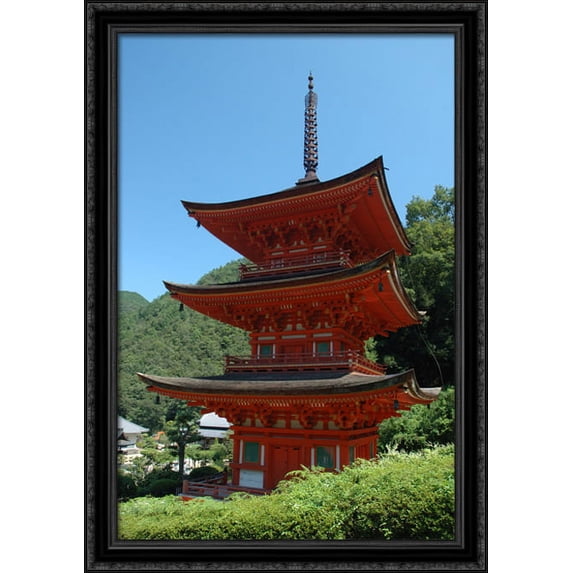 Pagoda Temple, Japan 28x40 Large Black Ornate Wood Framed Canvas Art