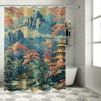 Pagoda shower curtain for bathroom decoration Bathroom Shower Curtain Set  with Hooks