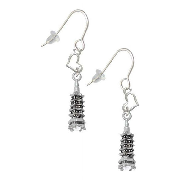 Pagoda with Clear Crystal Heart French Earrings