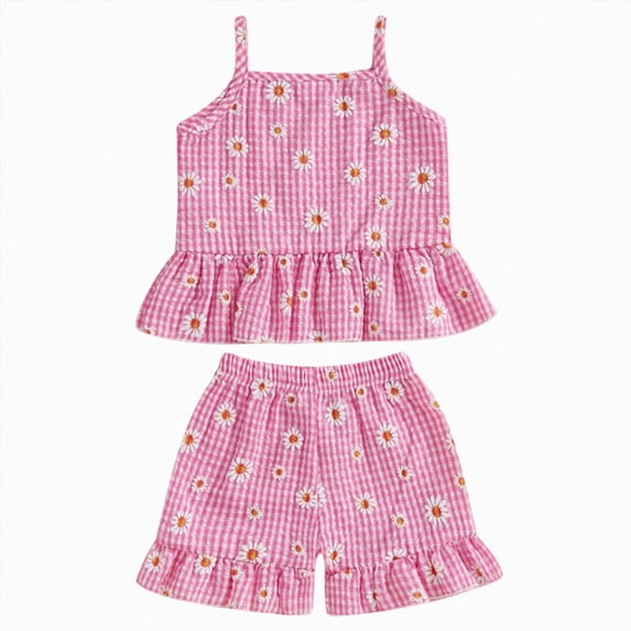 Paguaki Baby Girl Clothes Summer Outfits Sleeveless Gingham Daisy Print Tank Top And Shorts Set Bloomers Toddler Shirt