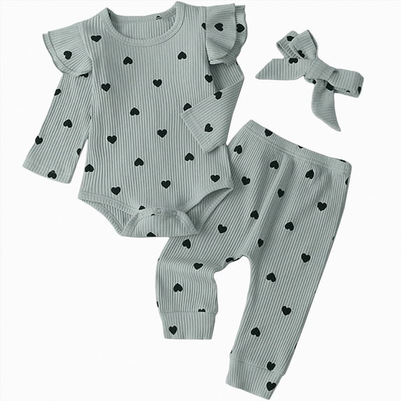 Paguaki Baby Girl Clothes Toddler Baby Girl Clothes 3 6 9 12 18 72 Months Fall Outfits Heart Print Romper and Pants with Bow Headband Hat