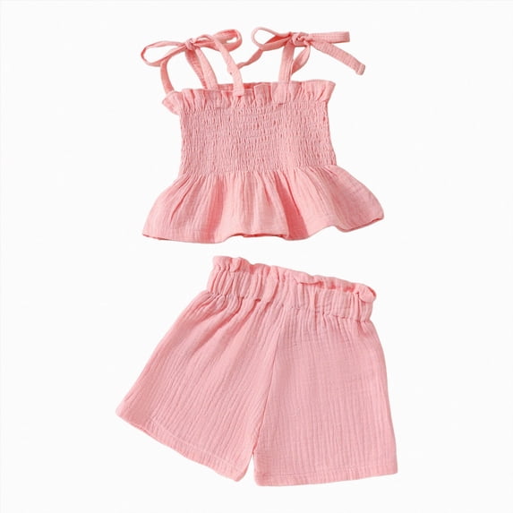 Paguaki Baby Girl Outfits Solid Color Sleeveless Camisole And Linen Pants 2-Piece Summer Set