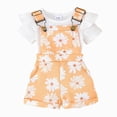 thumbnail image 1 of Paguaki Baby Girl Romper Set Newborn Infant Baby Girl Summer Clothes Ribbed Ruffle Short Sleeve Romper Suspender Overall Shorts 2Pc Outfits, 1 of 7