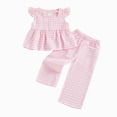 thumbnail image 1 of Paguaki Baby Girls Summer 2 Piece Outfits Ruffle Sleeve Button up Tops Plaid Pants Spring Toddler Girl Clothes, 1 of 4