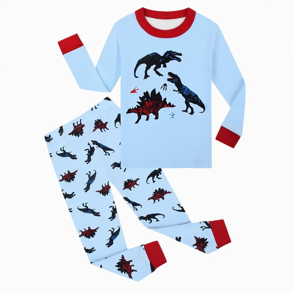 Paguaki Big Boys Pajamas Dinosaur Print Long Sleeve Top And Pants 2-Piece Set