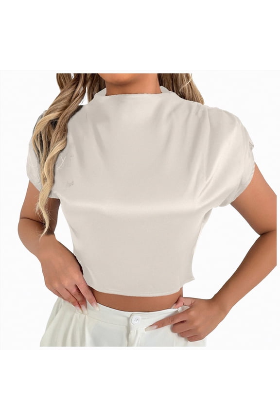 Blouses for Women Satin Silk Crop Top Short Sleeve Pullover Tees Summer Casual Slim Fit Elegant Business Work Tunic Tops