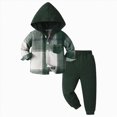 thumbnail image 1 of Paguaki Boys Outfits 4T Boys Clothes Toddler Baby Boys Clothes Cotton Lattice Button Down Hooded Tops Pants Boys Fall Winter Outfits, 1 of 5