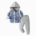 thumbnail image 1 of Paguaki Boys Outfits 4T Boys Clothes Toddler Baby Boys Clothes Cotton Lattice Button Down Hooded Tops Pants Boys Fall Winter Outfits, 1 of 9