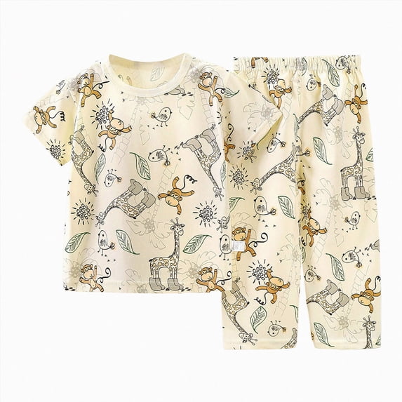 Paguaki Boys Pajamas 2-Piece Soft Short Sleeve Pants Set Comfy Summer Toddler Sleepwear Kids PJs