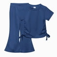 thumbnail image 1 of Paguaki Girls 2 Outfits Short Sleeve Ruched Drawstring Crewneck Tops Flare Leg Pants Summer Clothing Sets, 1 of 6