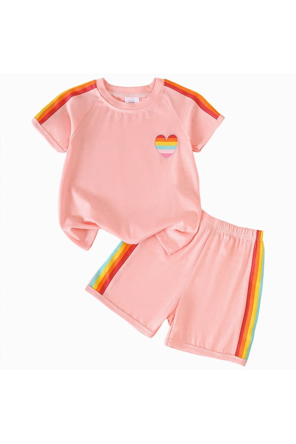 Girls Heart Rainbow Sequin T Shirt Shorts Set Two Piece Outfit Kid Toddler Clothing