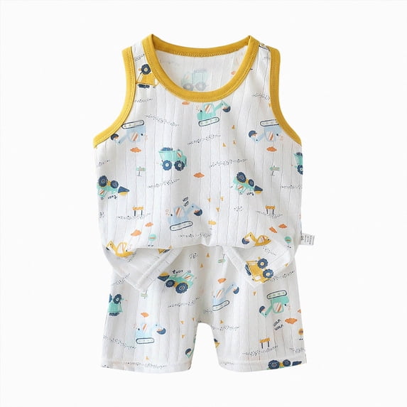 Paguaki Girls Toddler Baby Summer Clothes 3 6 12 18 Months 2T 3T 4T 5T Girls Cartoon Pattern Sleeveless Home Clothes Sleepwear Set