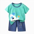 thumbnail image 1 of Paguaki Summer Toddler Girl Clothes 2t 3t 4t 5t rabbit dino Embroidered Baby Girl Outfit 2 Piece Crew Neck Striped Shirt Shorts Set, 1 of 4