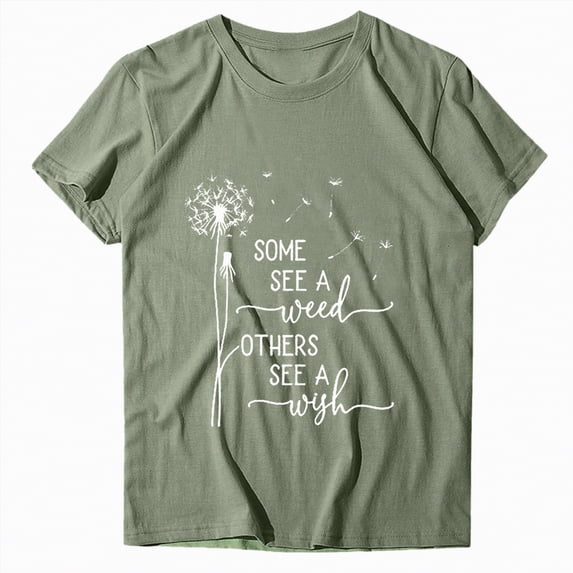 Paguaki T Shirts for Women Dandelion Slogan Letter Print Tees Crew Neck Short Sleeve Casual Summer Tops Womens Graphic Tees