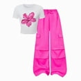 thumbnail image 1 of Paguaki Teen Girls Spring Fall Summer Clothes 2 Outfit Set Slim Fit Short Sleeve Top And Cargo Pants Stylish Versatile Tween Set Size 8-12Y, 1 of 9