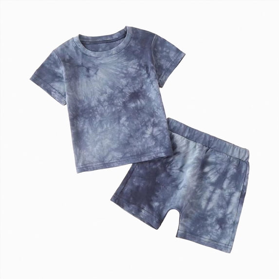 Paguaki Toddler Baby Boy Outfit Summer Tie Dye Short Sleeve Top And Shorts 2-Piece Suit Baby Boy Outfits Toddler Clothes