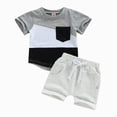 thumbnail image 1 of Paguaki Toddler Baby Boy Summer Clothes Solid Short Sleeve Pocket Tops And Shorts Unisex Two-Piece Outfit Set, 1 of 4