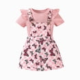 thumbnail image 1 of Paguaki Toddler Baby Girl Clothes Flying Sleeve Rib Round Neck Top Print Suspender Shorts Pocket Summer Baby Outfits, 1 of 5