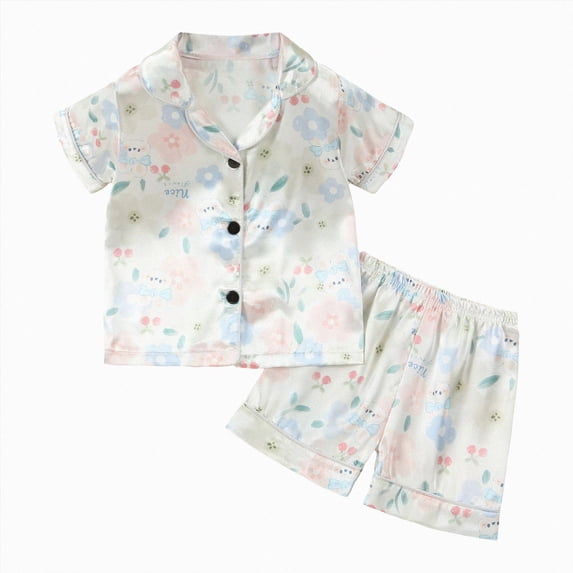 Paguaki Toddler Baby Girl Pajamas Set Summer Floral Short Sleeve Button Down Shirt Top Shorts 2pcs Pjs Sets Sleepwear