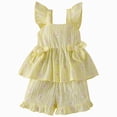 thumbnail image 1 of Paguaki Toddler Girl Clothes Cute Bow Button Smocked Ruffle Sleeve Top And Shorts Baby Summer Spring Outfits Set, 1 of 9