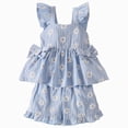 thumbnail image 1 of Paguaki Toddler Girl Clothes Cute Bow Button Smocked Ruffle Sleeve Top And Shorts Baby Summer Spring Outfits Set, 1 of 9