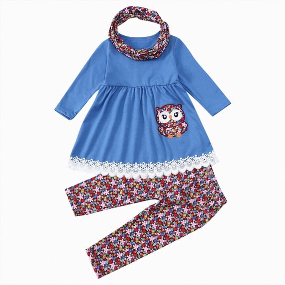 Paguaki Toddler Girls Kids Fall Winter Animal Print Cotton Long Sleeve Tops Pants Headbands Clothes Sets Girls