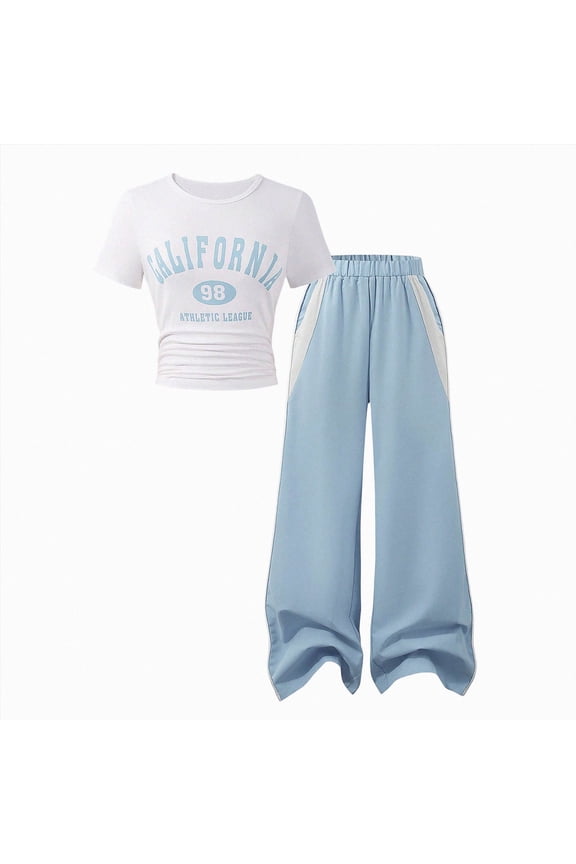 Tween Girls Spring Fall Summer Clothes 2 Outfit Set T-Shirt Top + Cargo Pants Teen Girl School Clothing Set Size 8-12Y