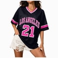 thumbnail image 1 of Paguaki Women's Loose Fit Short Sleeve Football Jersey Inspired V-Neck Graphic Top Tee Trendy Sportswear for Casual Wear, 1 of 5