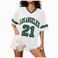 thumbnail image 1 of Paguaki Women's Loose Fit Short Sleeve Football Jersey Inspired V-Neck Graphic Top Tee Trendy Sportswear for Casual Wear, 1 of 5