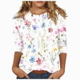 thumbnail image 1 of Paguaki Womens Floral Print 3/4 Sleeve Tunic Top Crewneck Blouse Soft Breathable Lightweight Casual Everyday T Shirts, 1 of 5