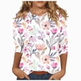 thumbnail image 1 of Paguaki Womens Floral Print 3/4 Sleeve Tunic Top Crewneck Blouse Soft Breathable Lightweight Casual Everyday T Shirts, 1 of 5