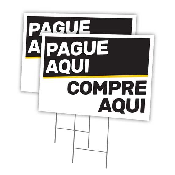 Pague Aqui 2 Pack Of 18" x 24" Yard Sign & Stake | Advertise Your Business | Stake Included Image On Front Only | Made in The USA